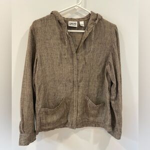 Vintage Chico's Women's Linen Blend Houndstooth Zip Up Hoodie, Pockets, Size 0